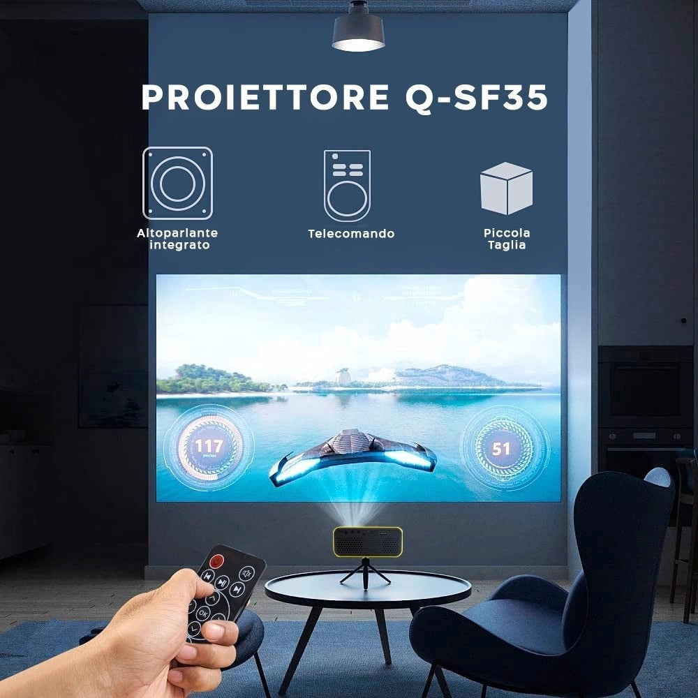 Trade Shop - Proiettore Portatile Mini Ultra Hd Con Telecomando Compatibile Con Android E Ios -