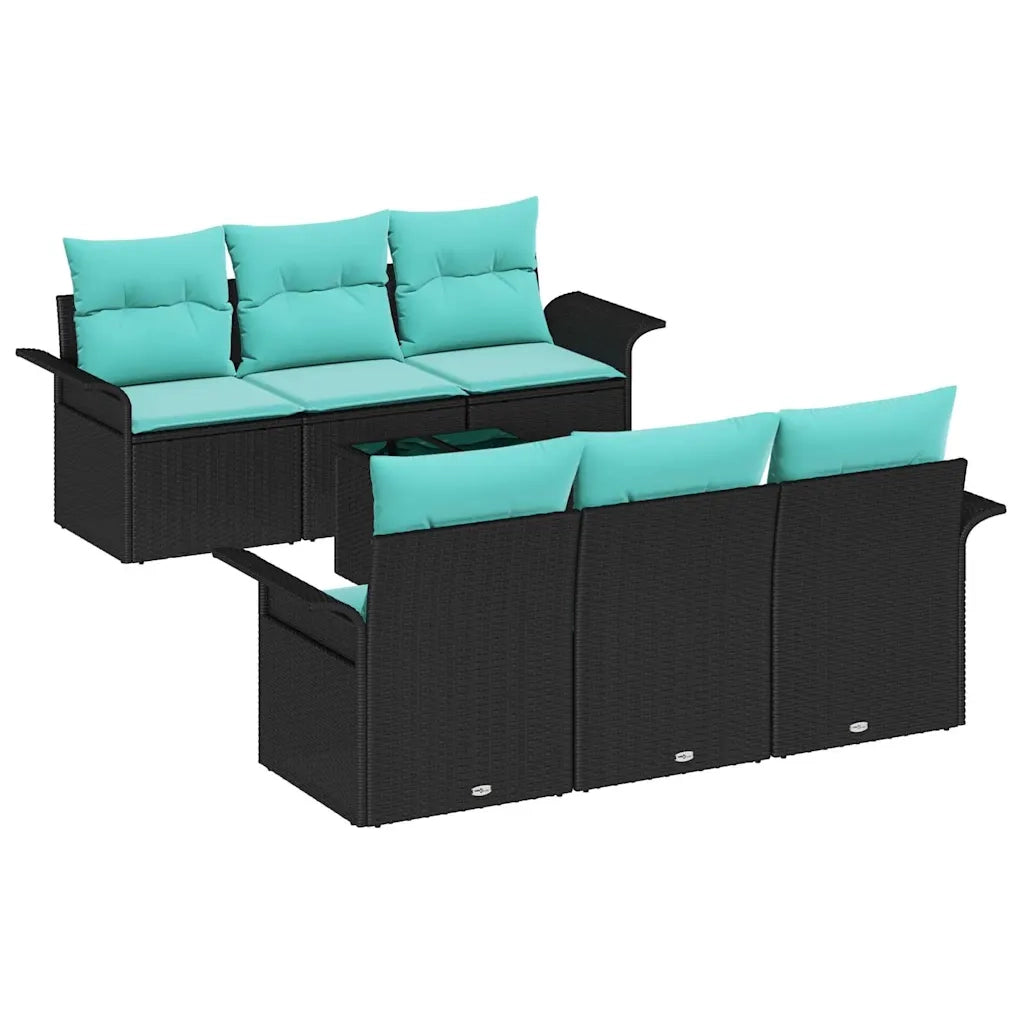 Set Divano da Giardino con cuscino 7 pcs Nero e Turchese 3353925