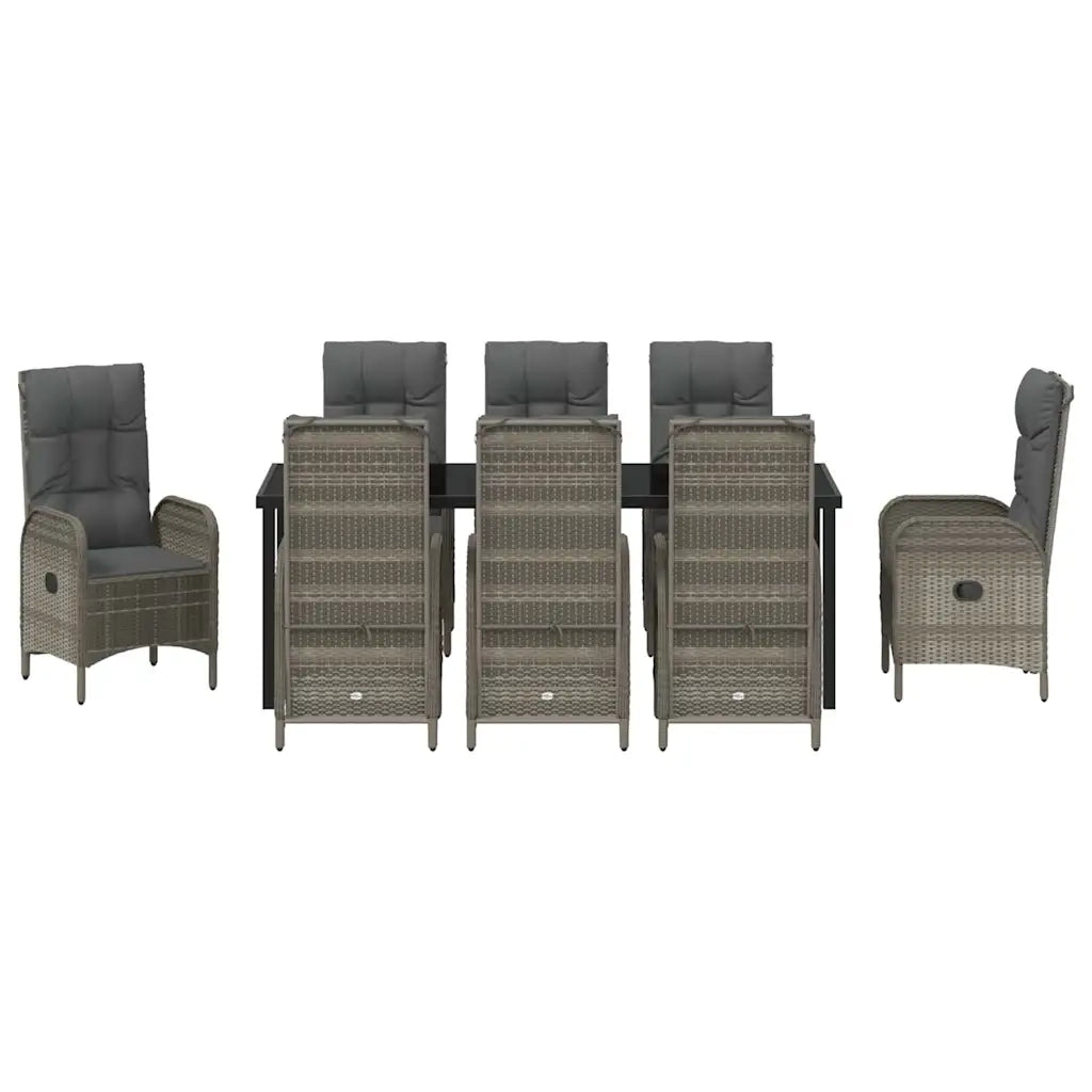 Set da Pranzo per Giardino con cuscino 9 pcs Grigio polyrattan 3380133