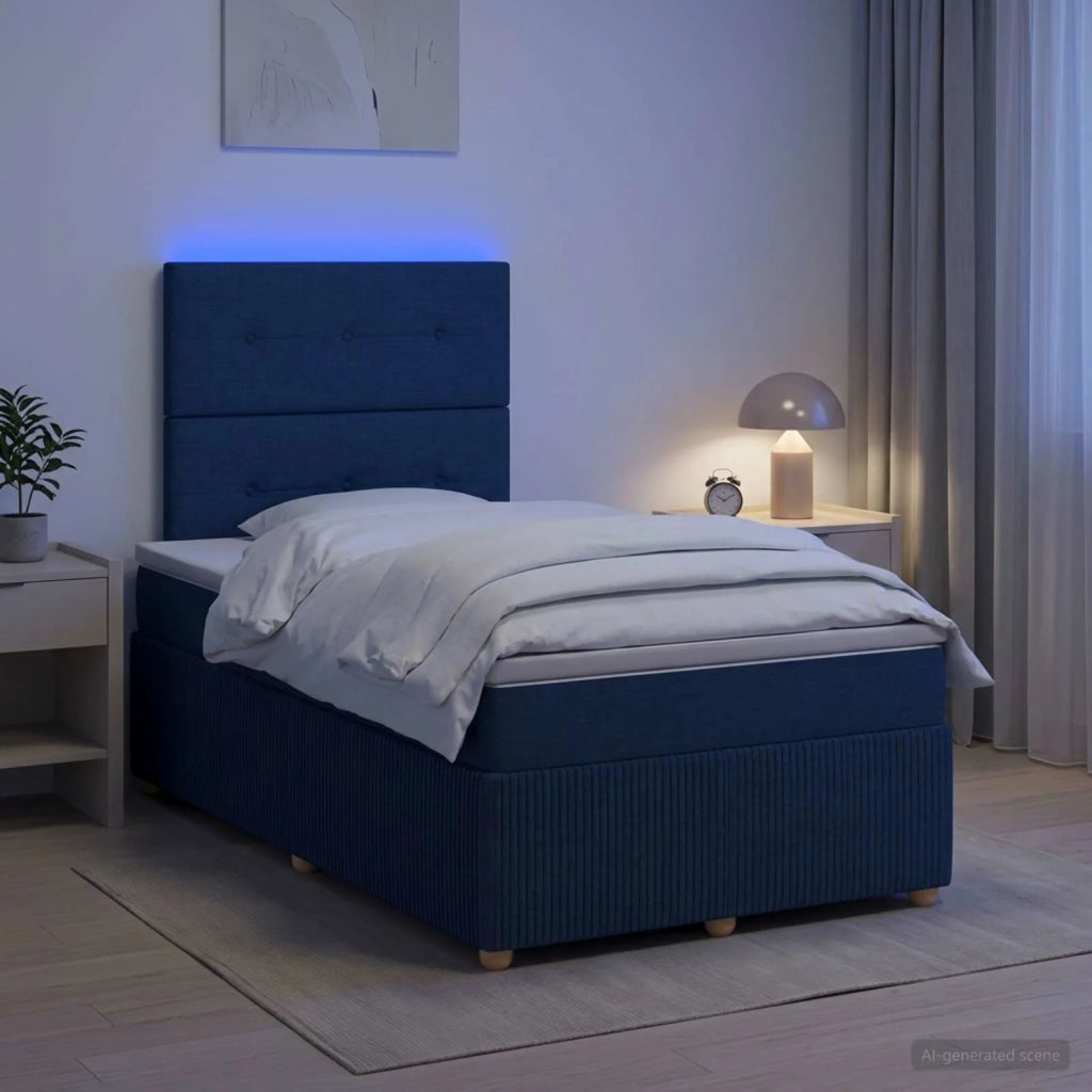 Letto Box Spring LED con Materasso Blu 120 x 190 cm Tessuto 3455817