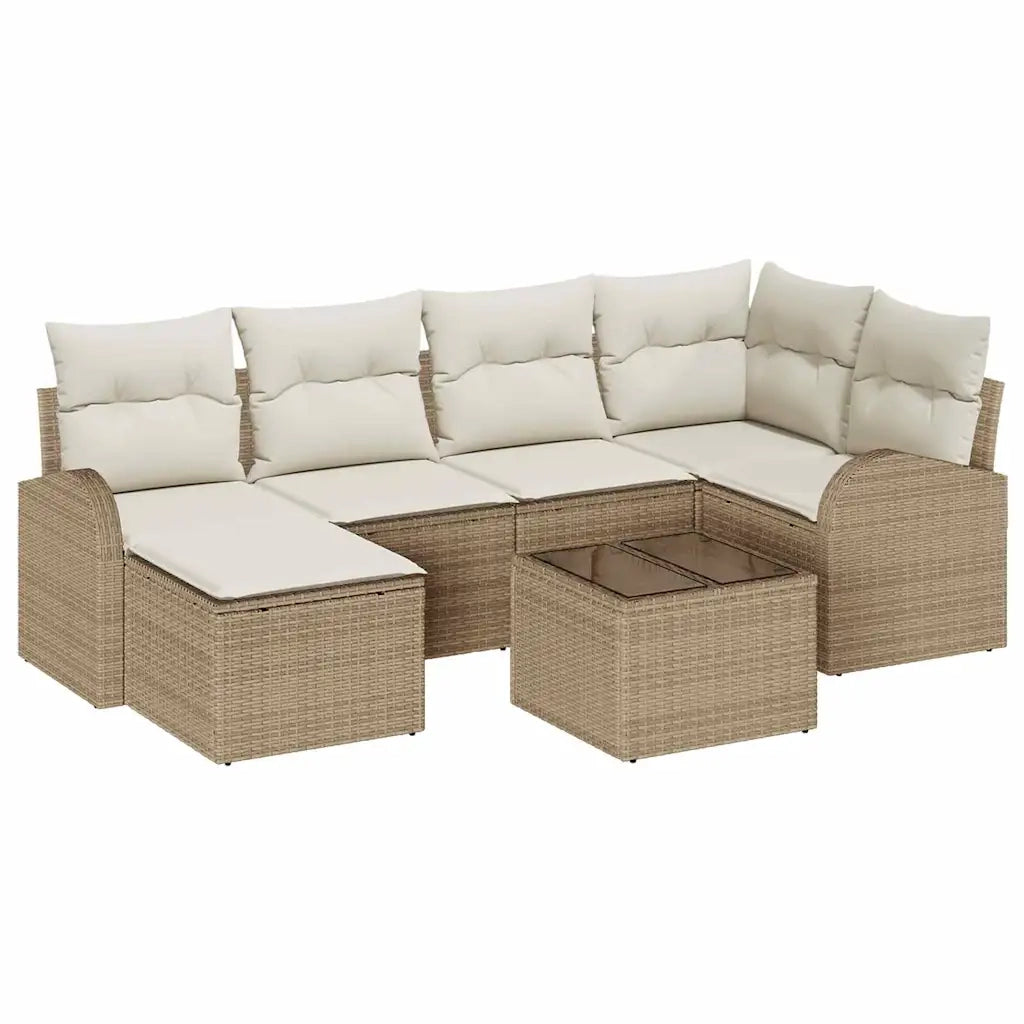 Set Divano da Giardino 7 pcs Beige polyrattan