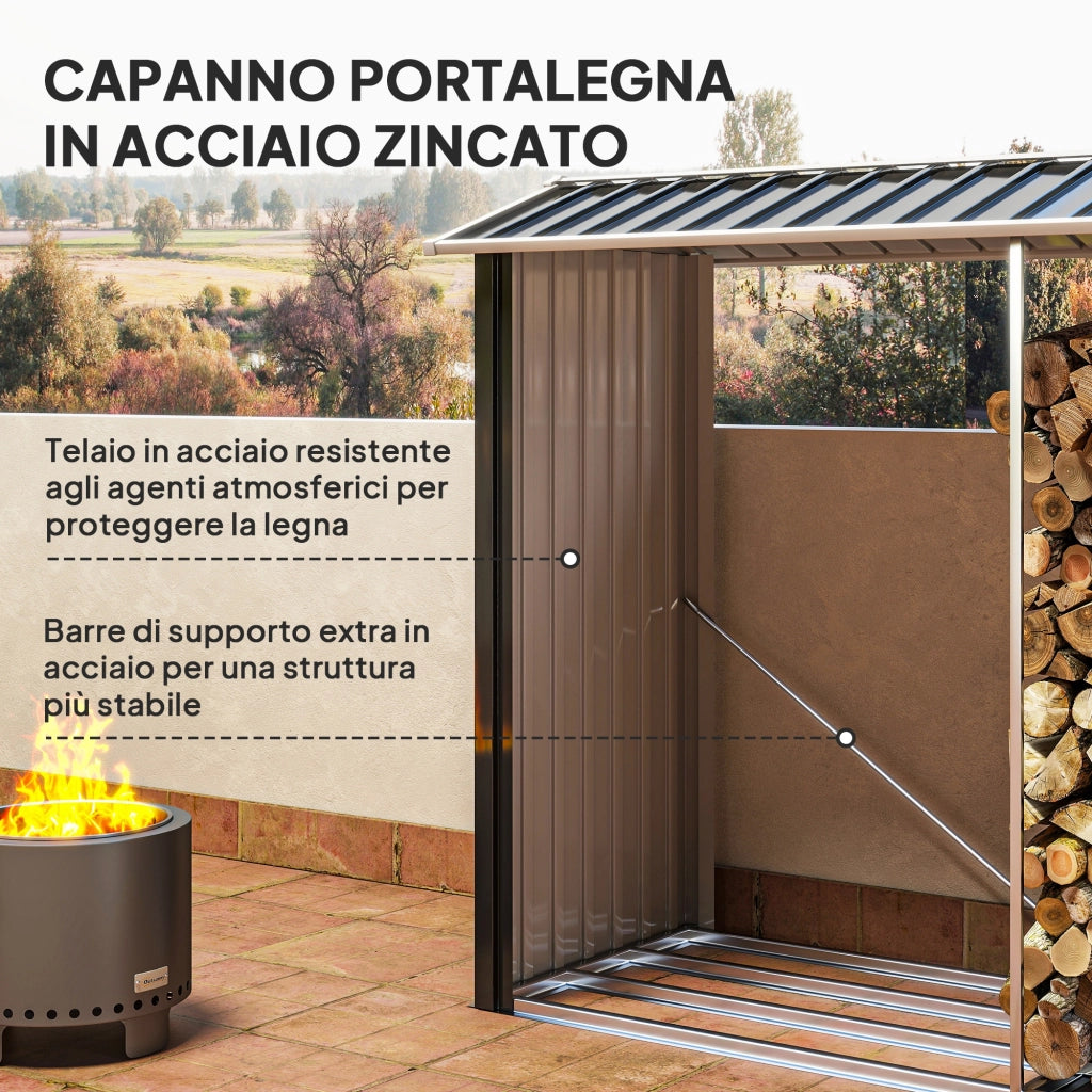 Legnaia con Struttura con Base Rialzata 240x 86x160 cm in Acciaio Galvanizzato Nero