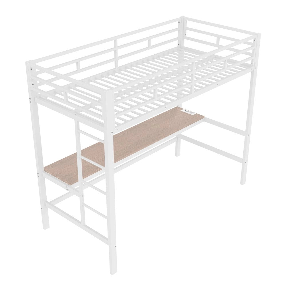 Letto a Soppalco con LED, USB e Luce App ¨C MINIMAL ¨C Metallo Bianco 90x200