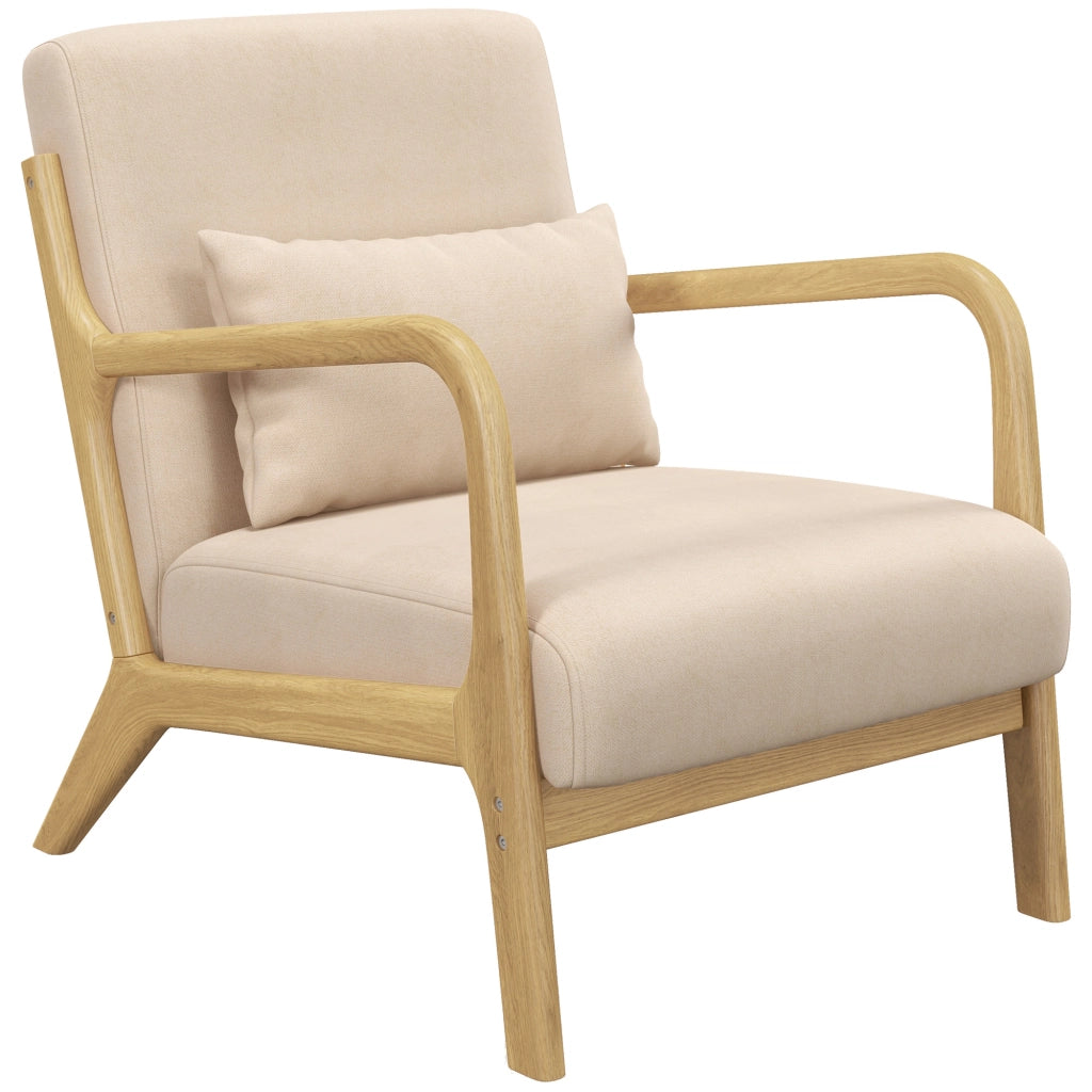 Poltrona lounge ¨C Xylo ¨C tessuto beige con cuscini e braccioli in legno