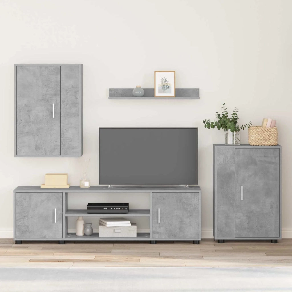 Set mobile TV 4 pcs Grigio cemento Legno multistrato 3397899