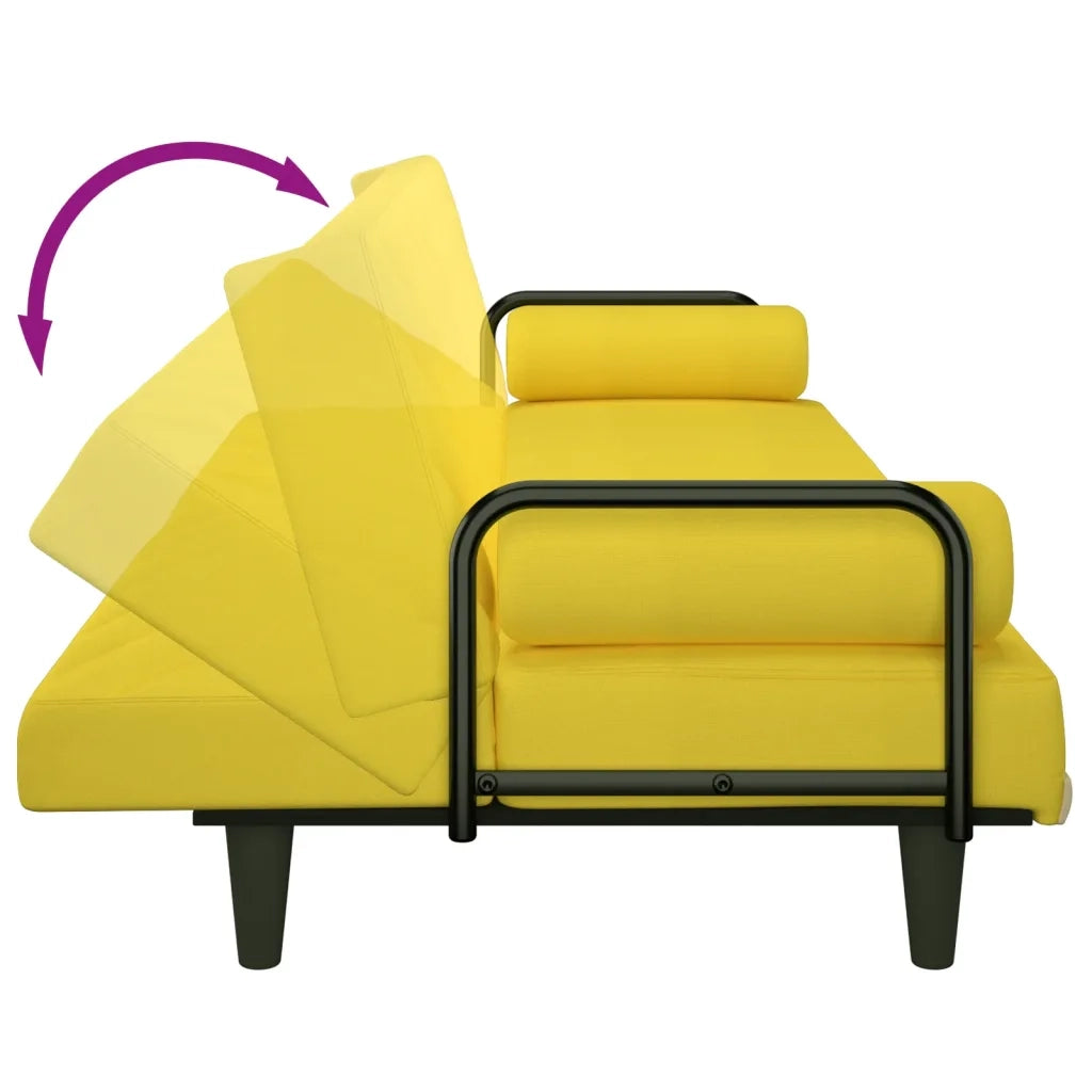 Divano Letto con Braccioli Giallo Chiaro in Tessuto 351935