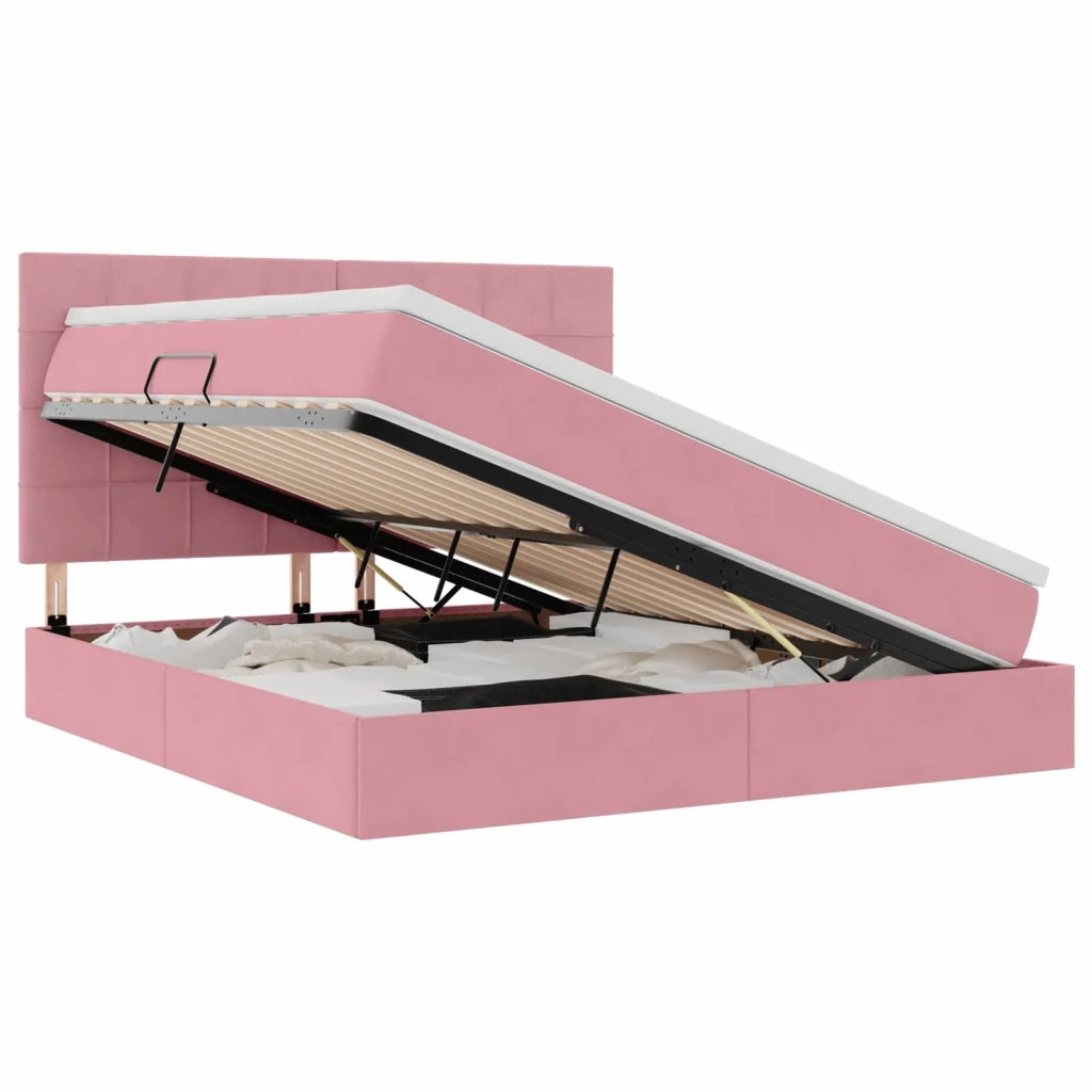 Letto con contenitore e LED con led Rosa 160 x 200 cm Velluto 3372680