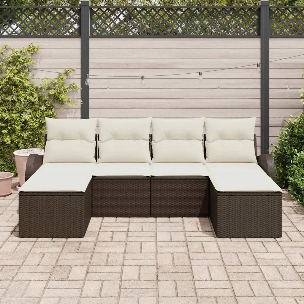 Set di divani con cuscino 6 pcs Marrone e bianco polyrattan 3354817