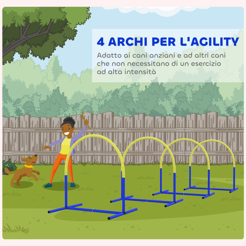 Set Agility Dog con 4 Archi Componibili e Borsa da Trasporto Blu e Giallo