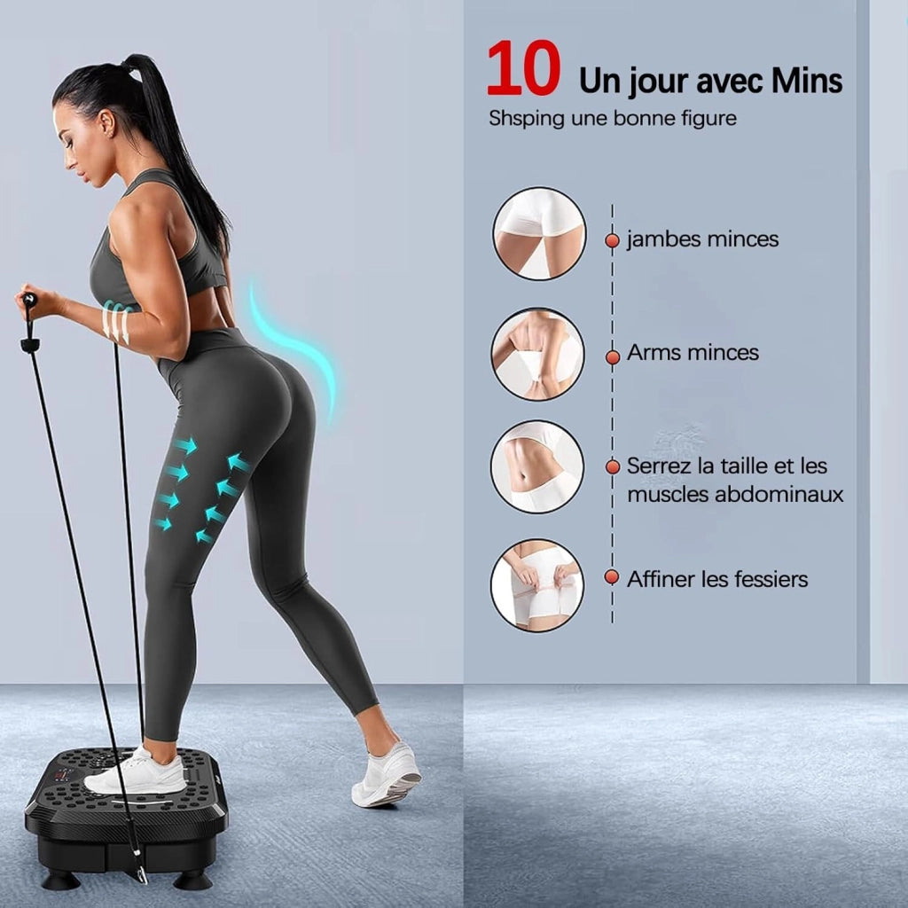Piattaforma vibrante fitness Bluetooth 5 programmi 99 livelli 2 fasce elastiche e telecomandonero