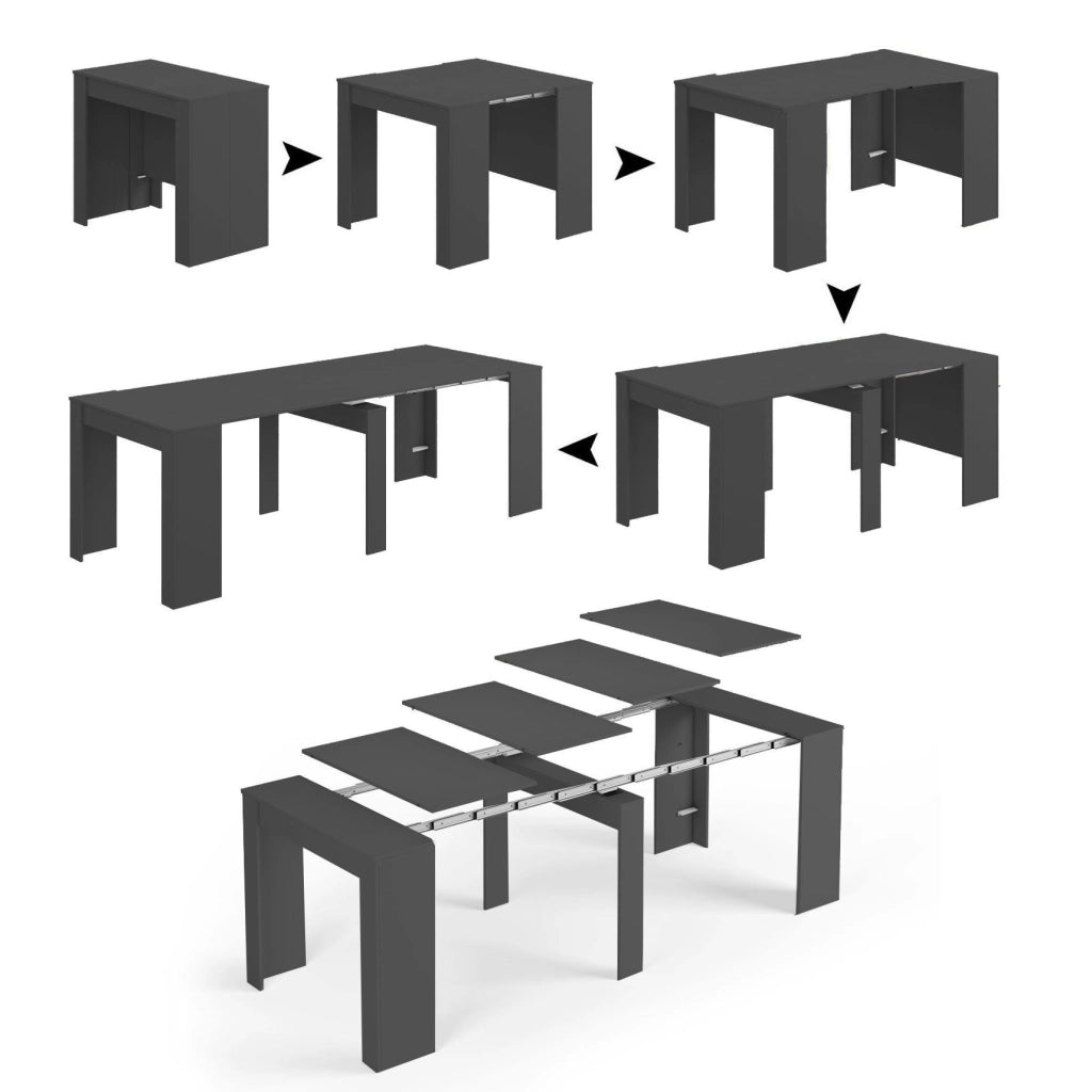 Abicitren, Consolle Allungabile 10 Posti, 90x51x78h cm Nero Antracite