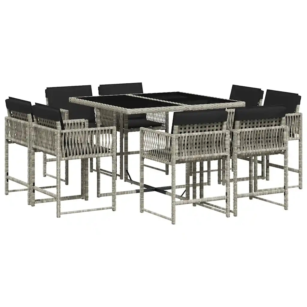Set Pranzo da Giardino 9pz con Cuscini Grigio Chiaro Polyrattan 3211559