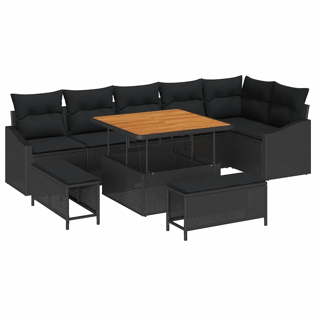 Set Divano da Giardino con cuscino 9 pcs Nero polyrattan 3362664