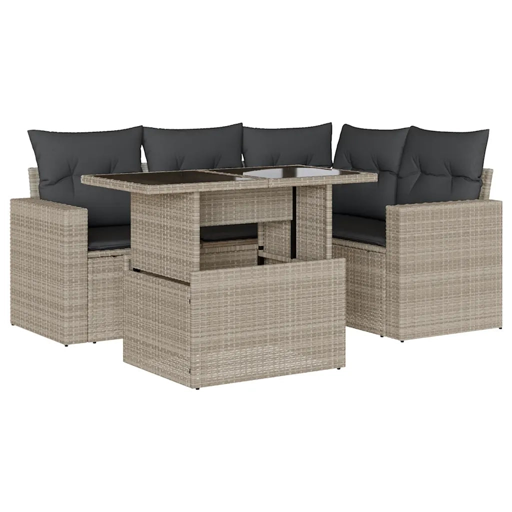 Set Divano da Giardino 5pz con Cuscini Grigio Chiaro Polyrattan 3267252