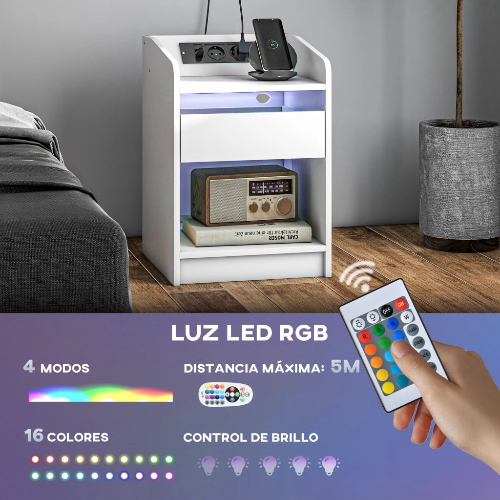 Comodino con LED e USB ¨C Xylo ¨C Bianco 40x40x58cm