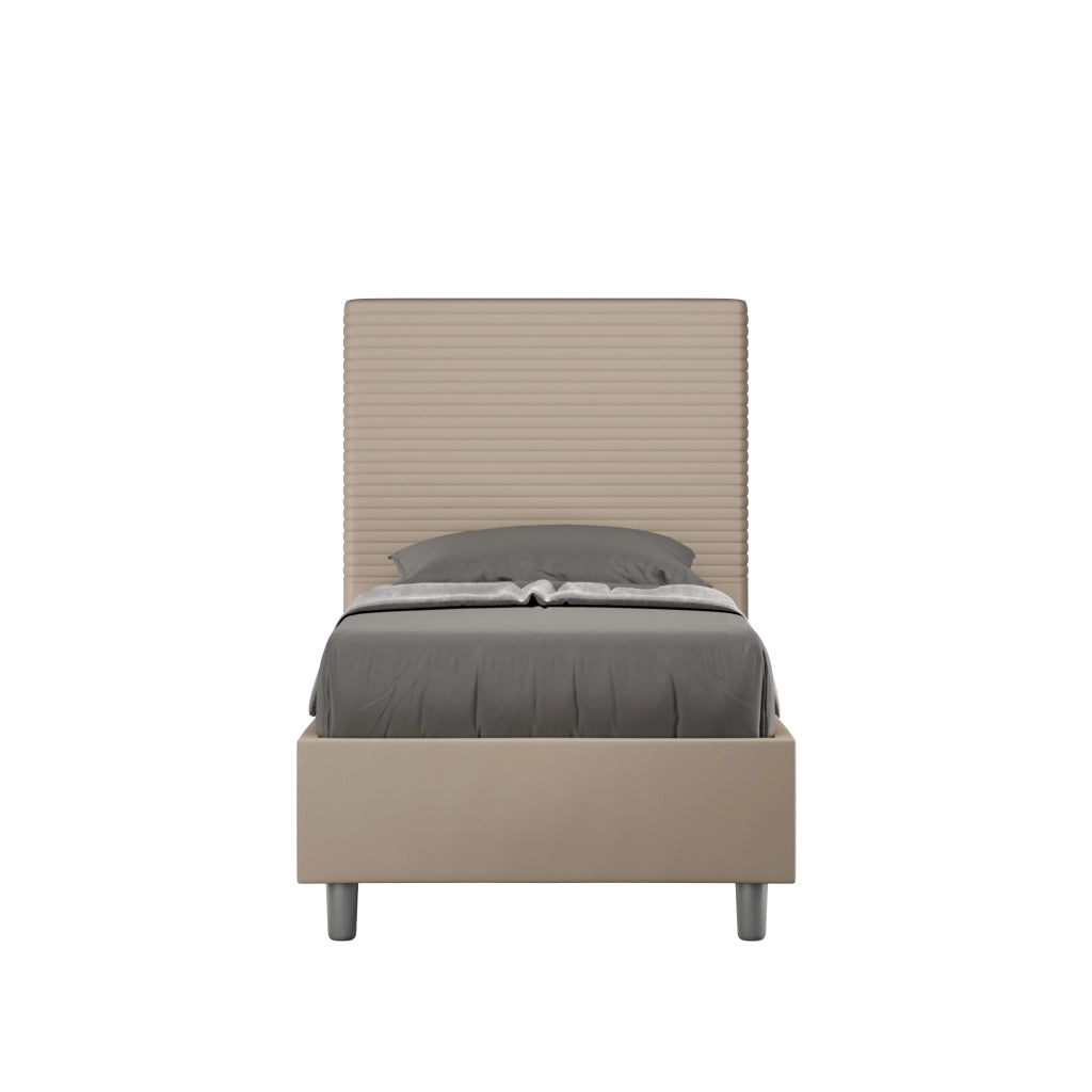 BS COM Letto singolo con rete imbottito 80x190 similpelle tortora