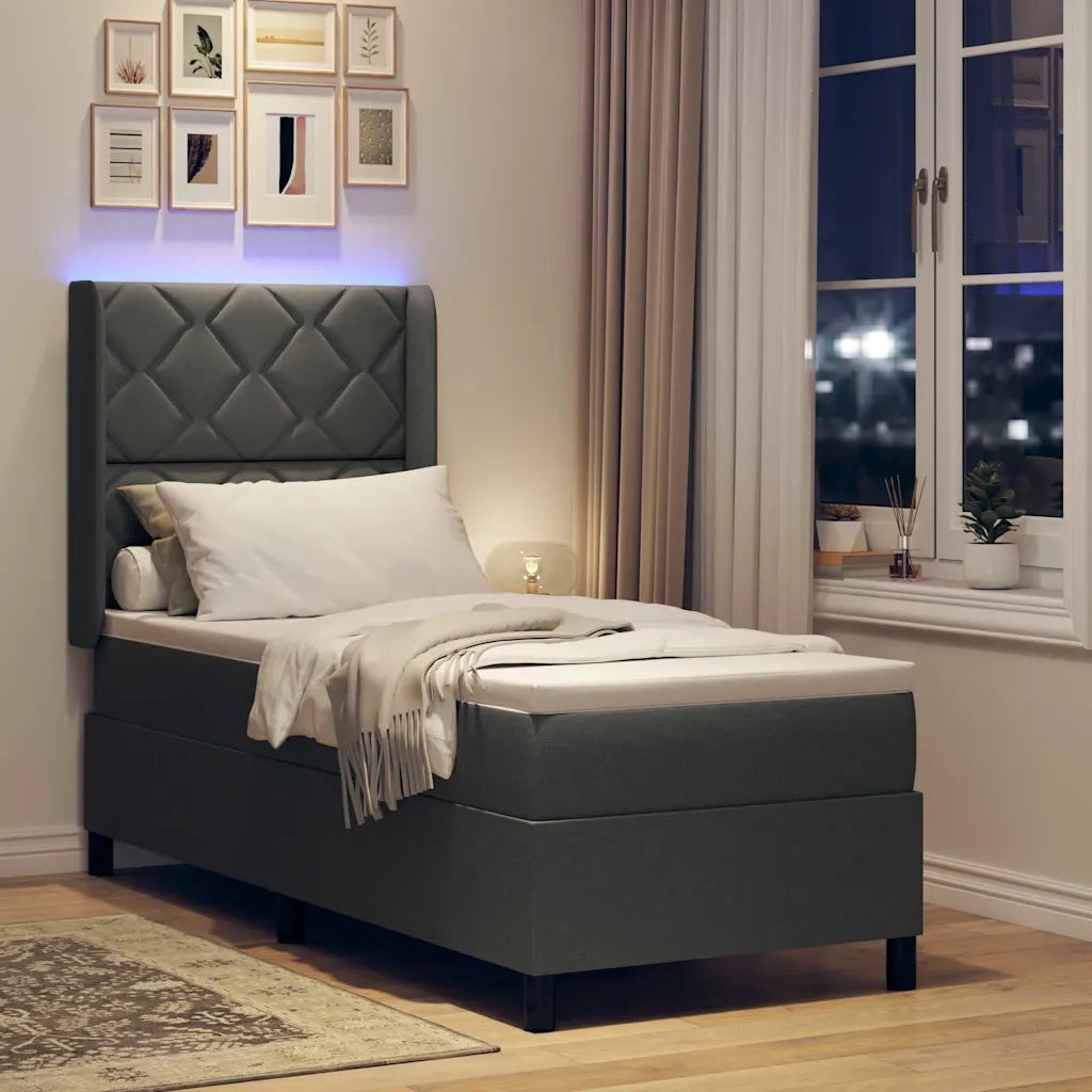 Letto a Sorgente LED Grigio scuro 80 x 200 cm Tessuto