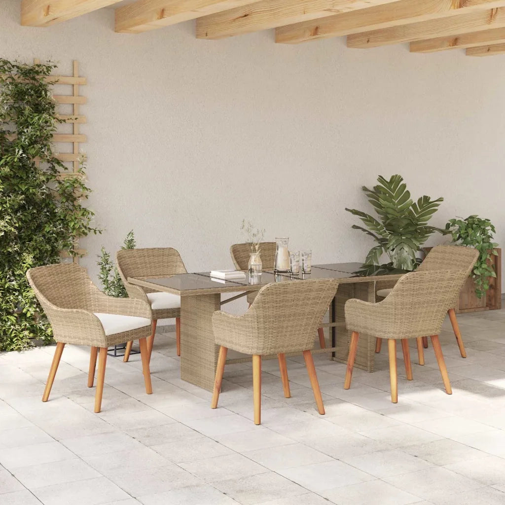 Set da Pranzo per Giardino con cuscino 7 pcs Beige polyrattan