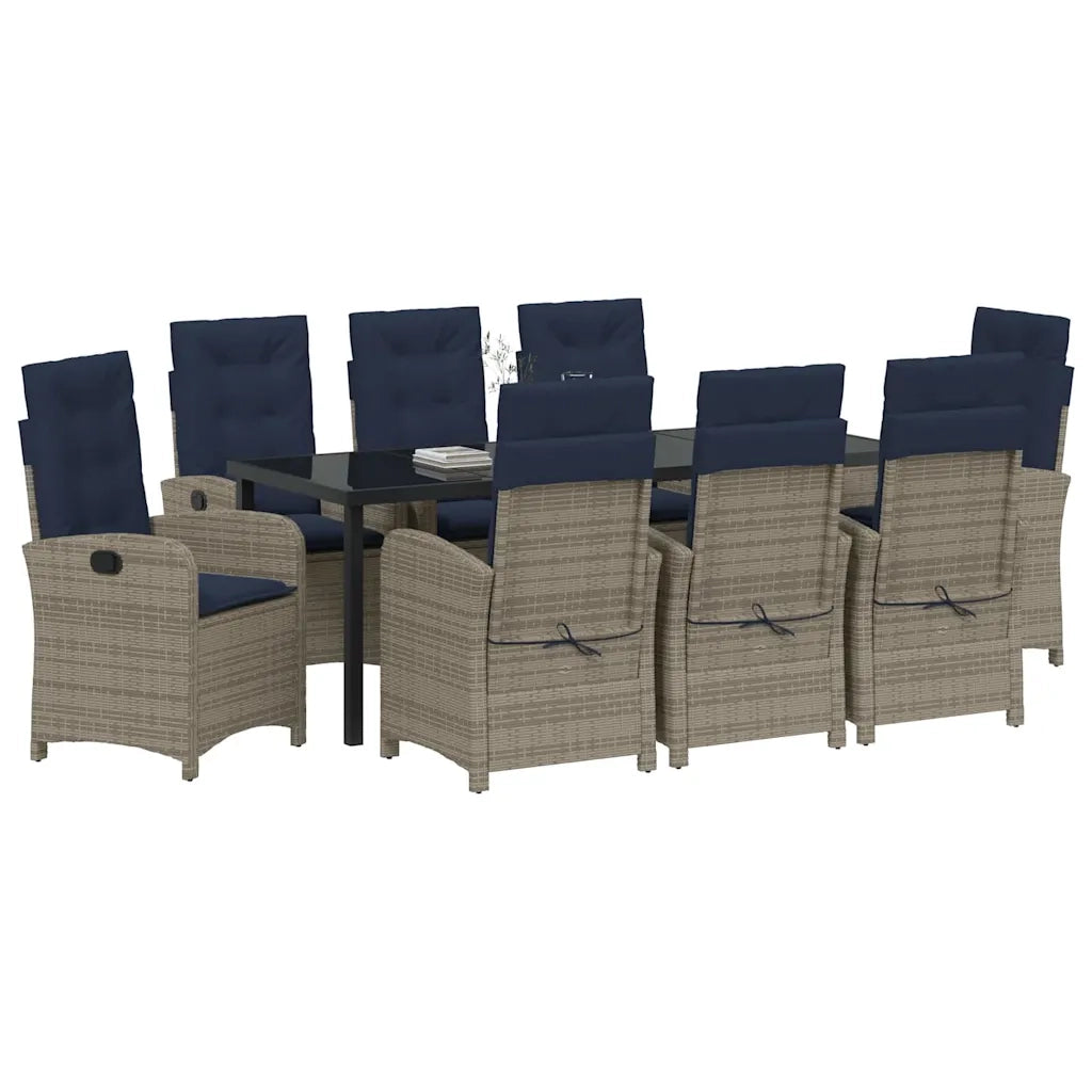 Set da Pranzo per Giardino con cuscino 9 pcs Grigio polyrattan 3380357