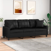 Divano a 3 Posti con Cuscini-Sofa 3 Posti con Cuscini Nero 180 cm in Similpelle