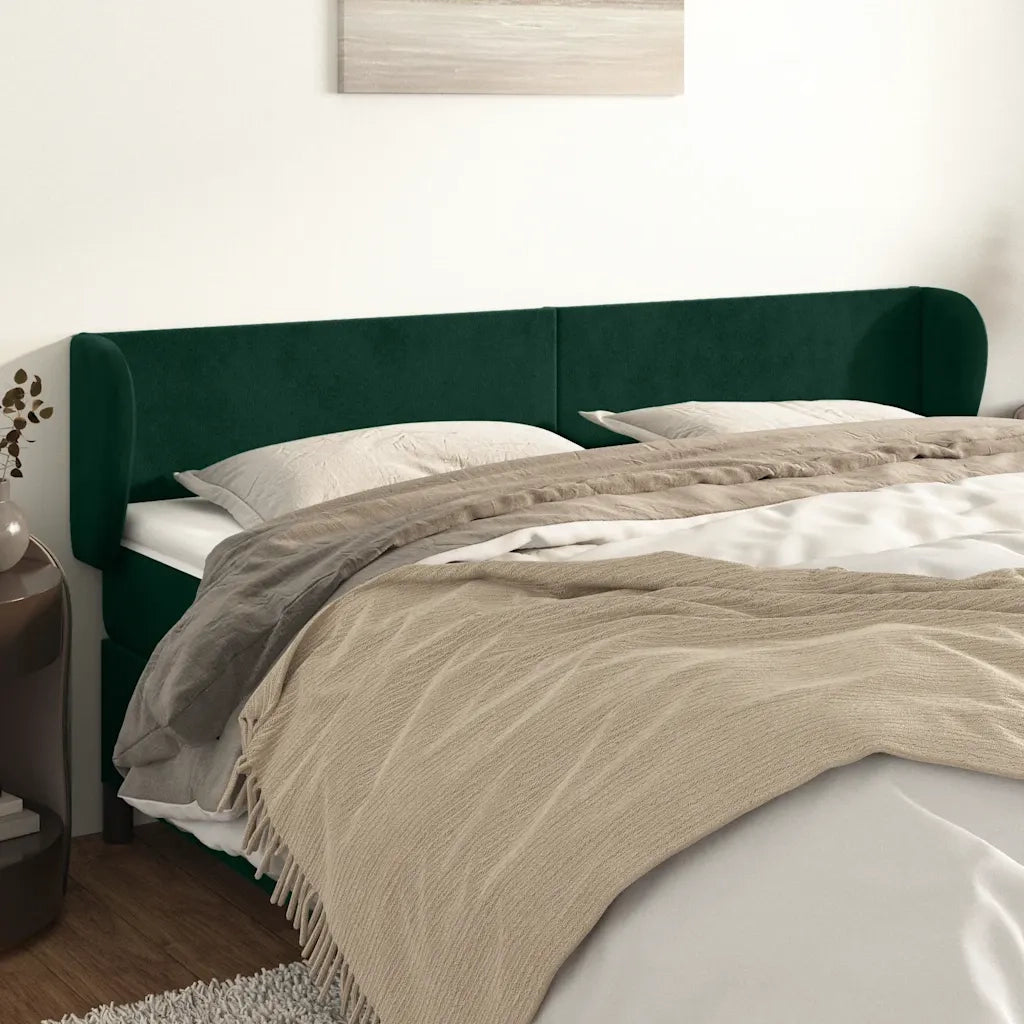 Testiera ad Orecchio-Testata con Orecchie Verde Scuro 183x23x78/88 cm in Velluto 613105