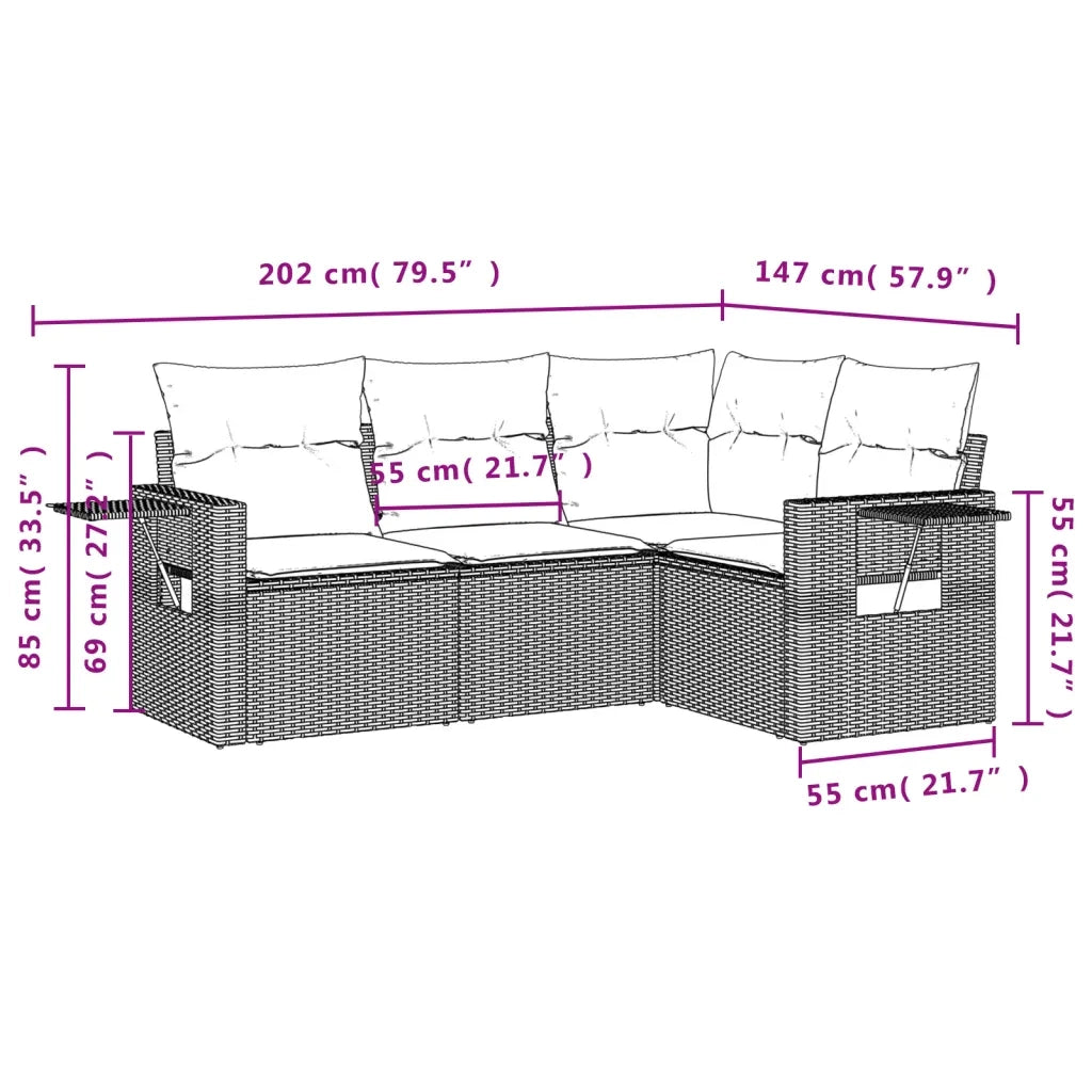 Set Divano da Giardino 4 pz con Cuscini Beige in Polyrattan 3220107