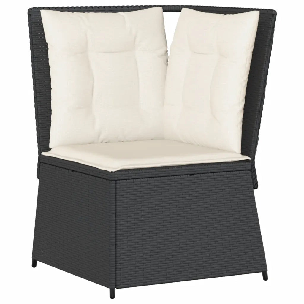 Divano Angolare da Giardino con Cuscini Nero in Polyrattan 368982
