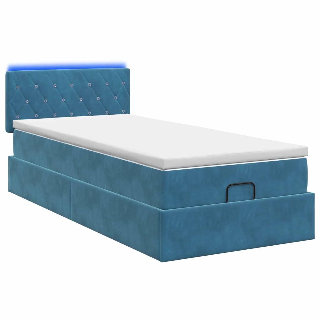 Letto Ottomano con Materasso e LED Blu scuro 100 x 200 cm 3457051