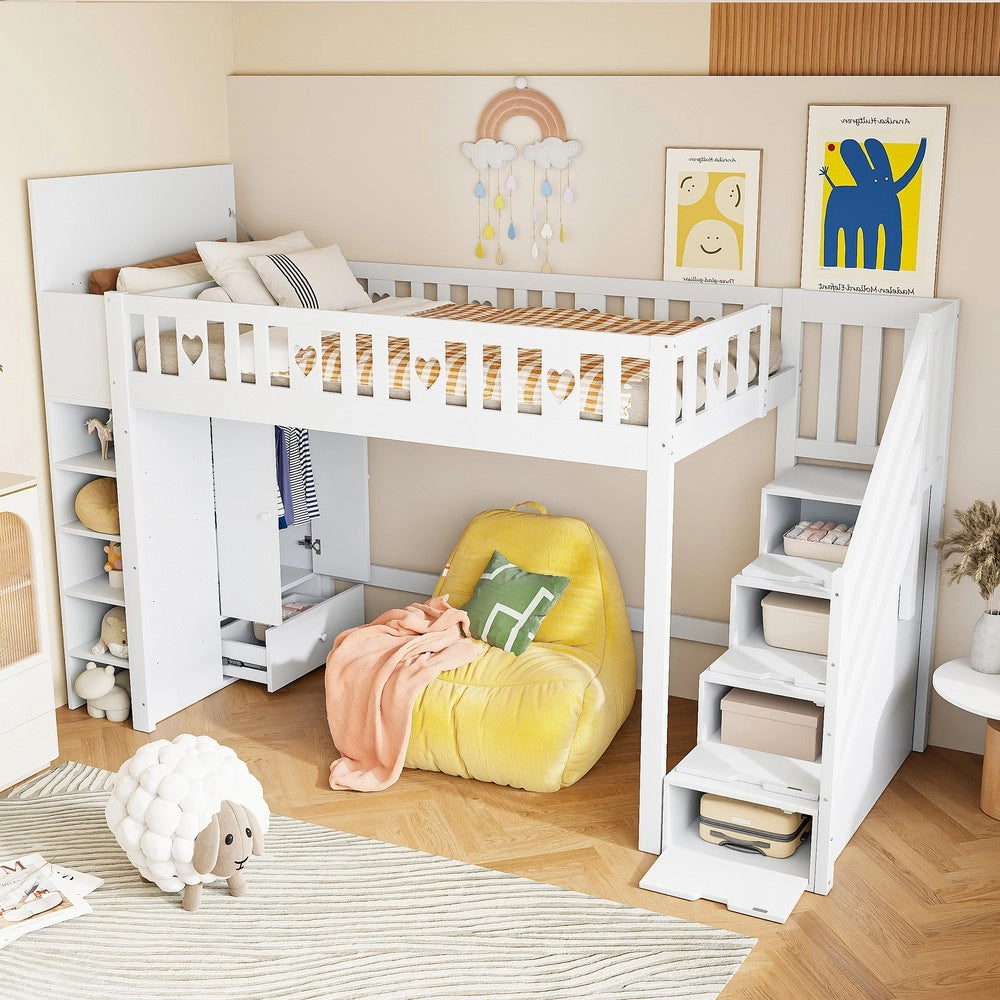 Letto a Soppalco con Contenitore e Scaffali ¨C MINIMAL ¨C Bianco 90x200