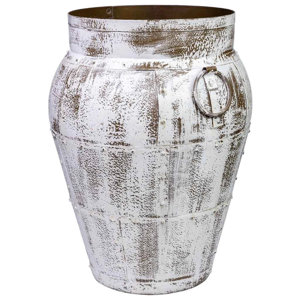 Vaso in metallo invecchiato bianco 45x45x60h cm