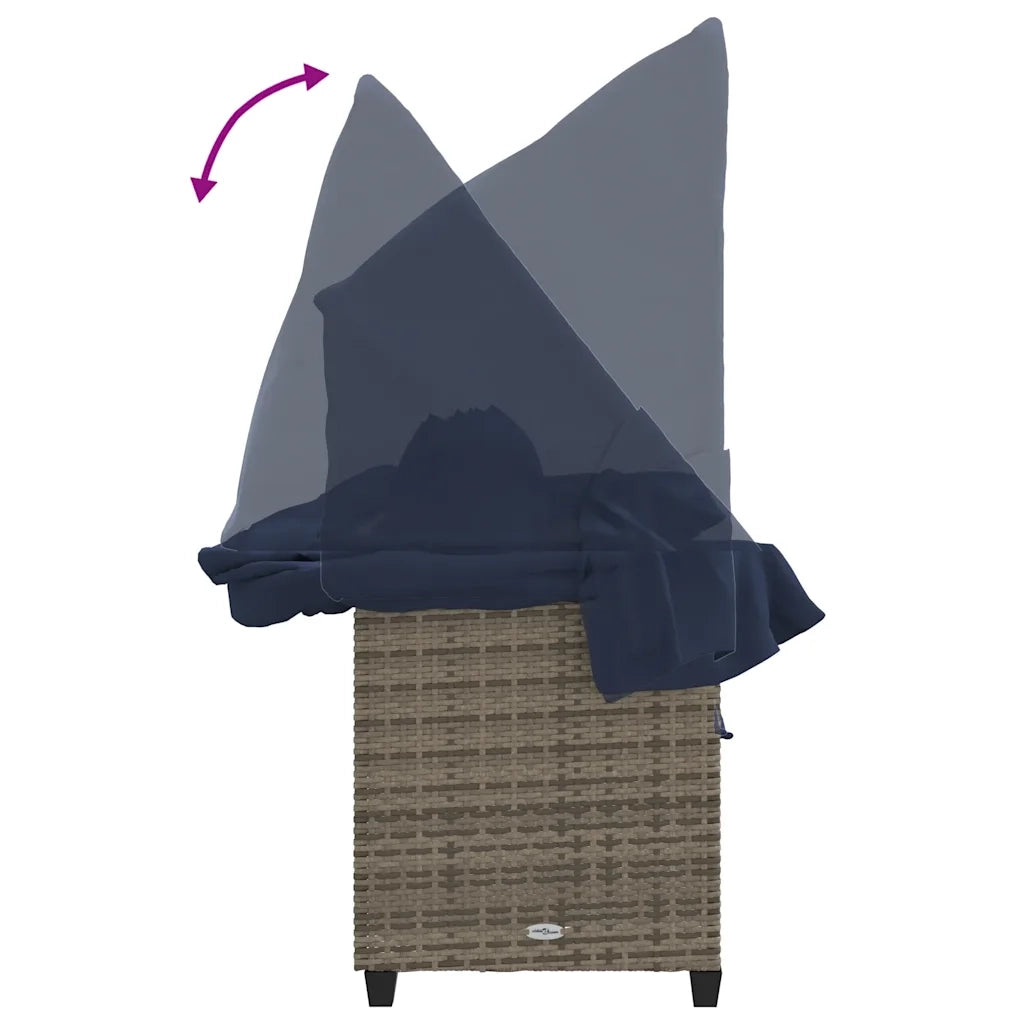 Lettino Prendisole con Baldacchino e Cuscini Grigio Polyrattan 368360
