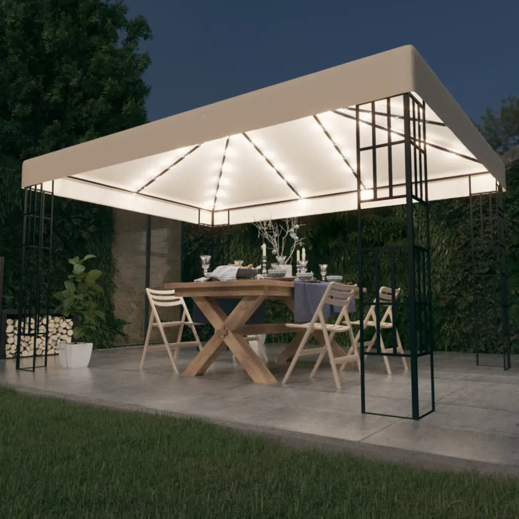 Gazebo | Pergolato con Stringa di Luci LED 3x4 m Crema