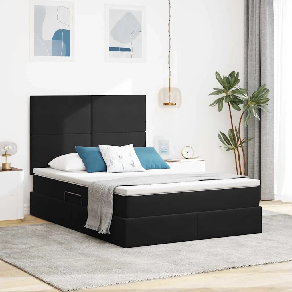 Letto con contenitore e LED con led Nero 140 x 200 cm Velluto