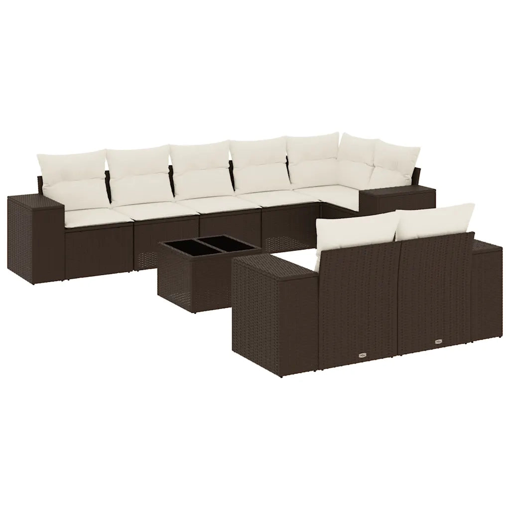 Set Divani da Giardino 9pz con Cuscini Marrone in Polyrattan 3255170