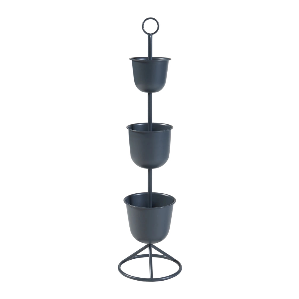 Stand Portapiante Alphen con 3 Vasi - Nero [en.casa]