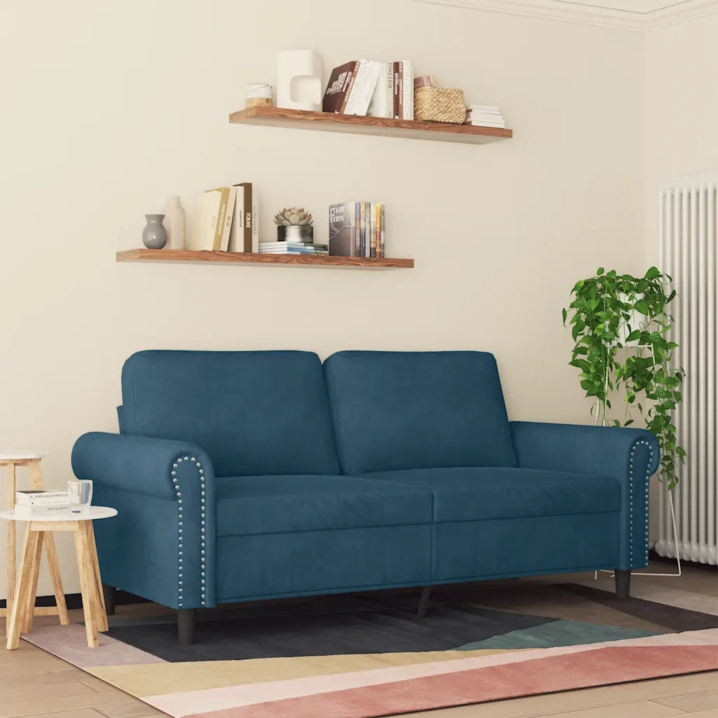 Divano a 2 Posti-Sofa 2 Posti Blu 140 cm in Velluto 294504