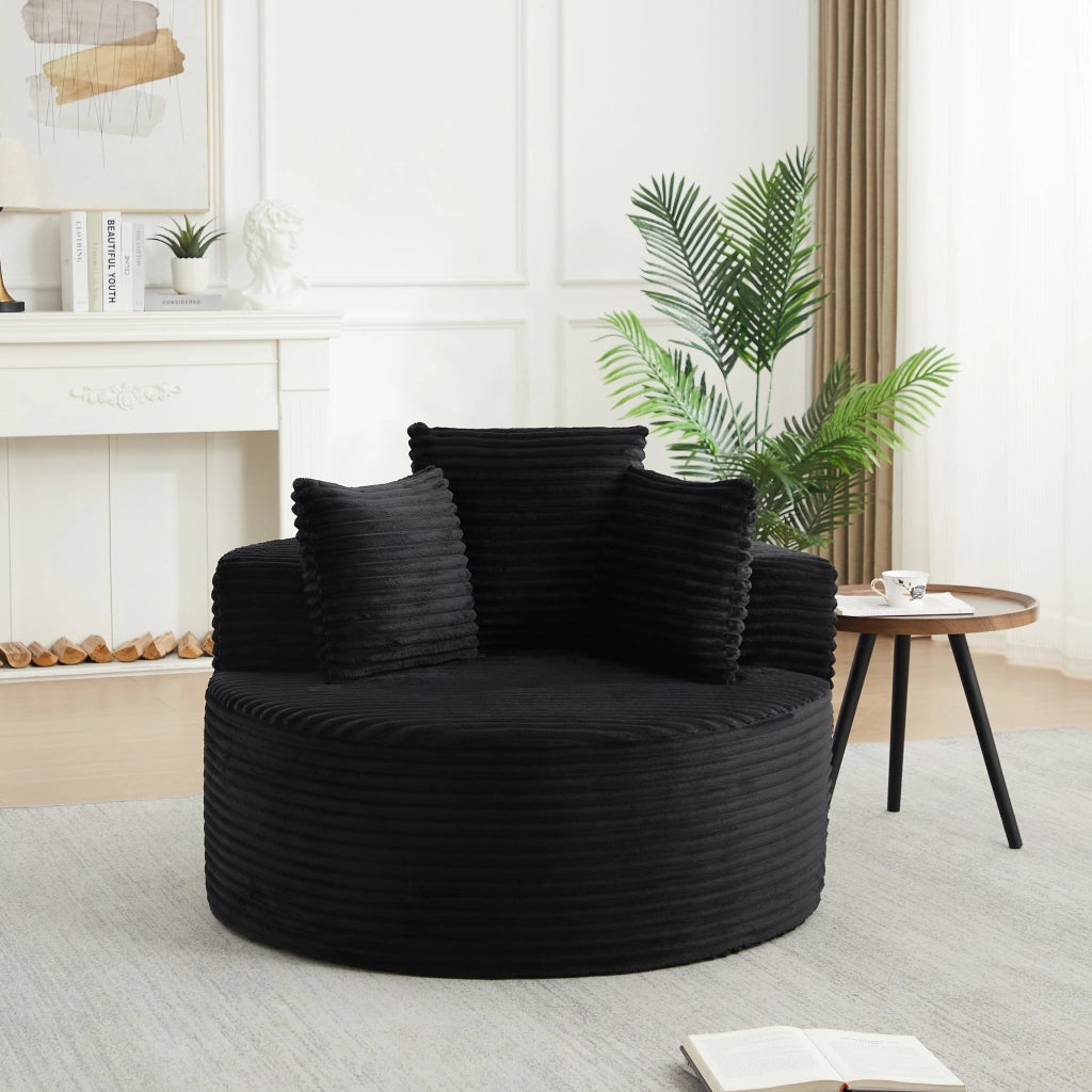 Poltrona a sacco, poltrona con braccioli, diametro 110 cm, velluto a coste, 3 cuscini, nero (non richiede assemblaggio)