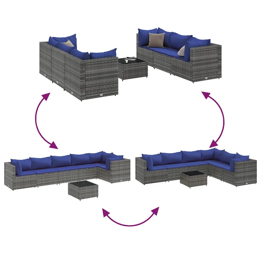 Set Divani da Giardino 7 pz con Cuscini in Polyrattan Grigio 3308031