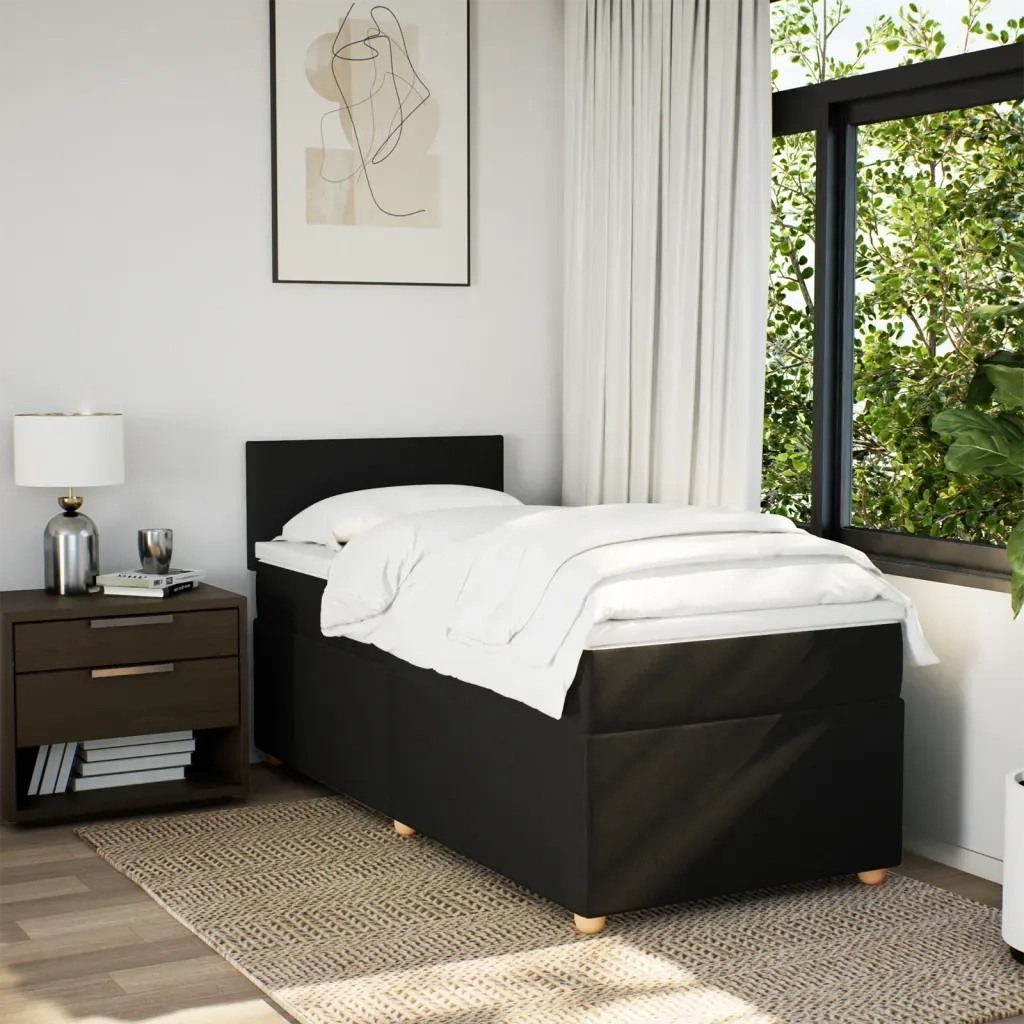 Letto a Molle con Materasso Nero Singolo in Tessuto 3286857