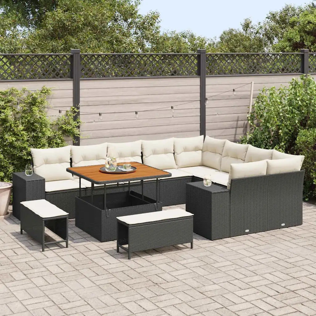 Set Divano da Giardino con cuscino 12 pcs Nero polyrattan 3362035