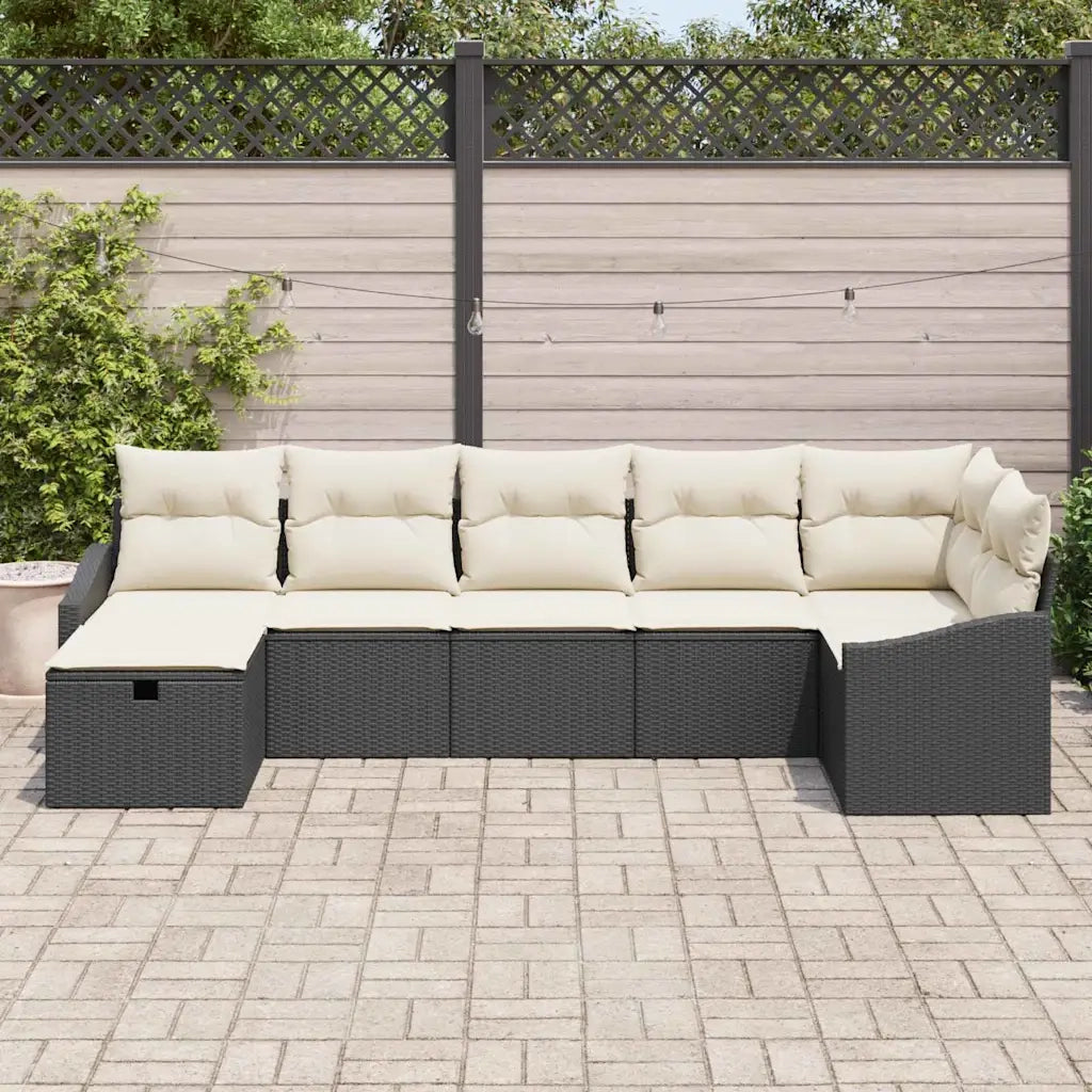 Set di divani con cuscino 7 pcs Nero polyrattan