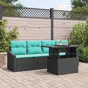 Set Divano da Giardino con cuscino 5 pcs Nero e Blu Poly Rattan 3348912