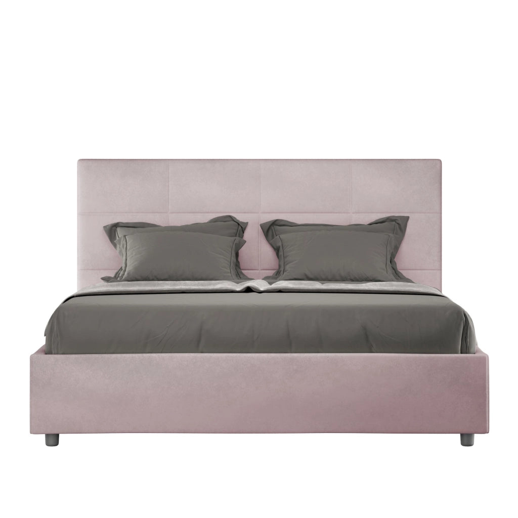 Letto queen size con rete imbottito 150x190 microfibra sabbia Mika