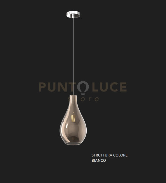 SOSPENSIONE BIANCO 1 LUCE VETRO PICCOLO BRONZO 1193BI-SP-BR