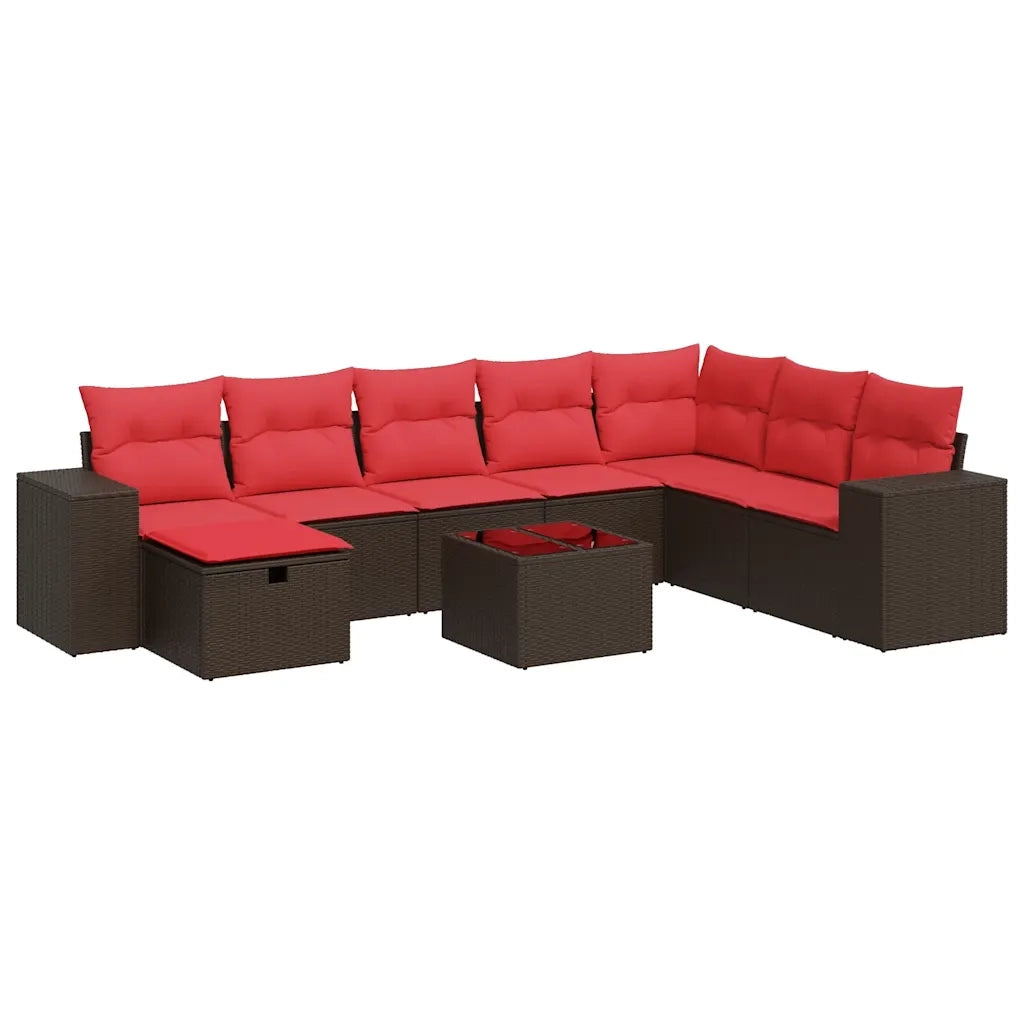 Set Divani da Giardino 9pz con Cuscini Marrone in Polyrattan 3325750