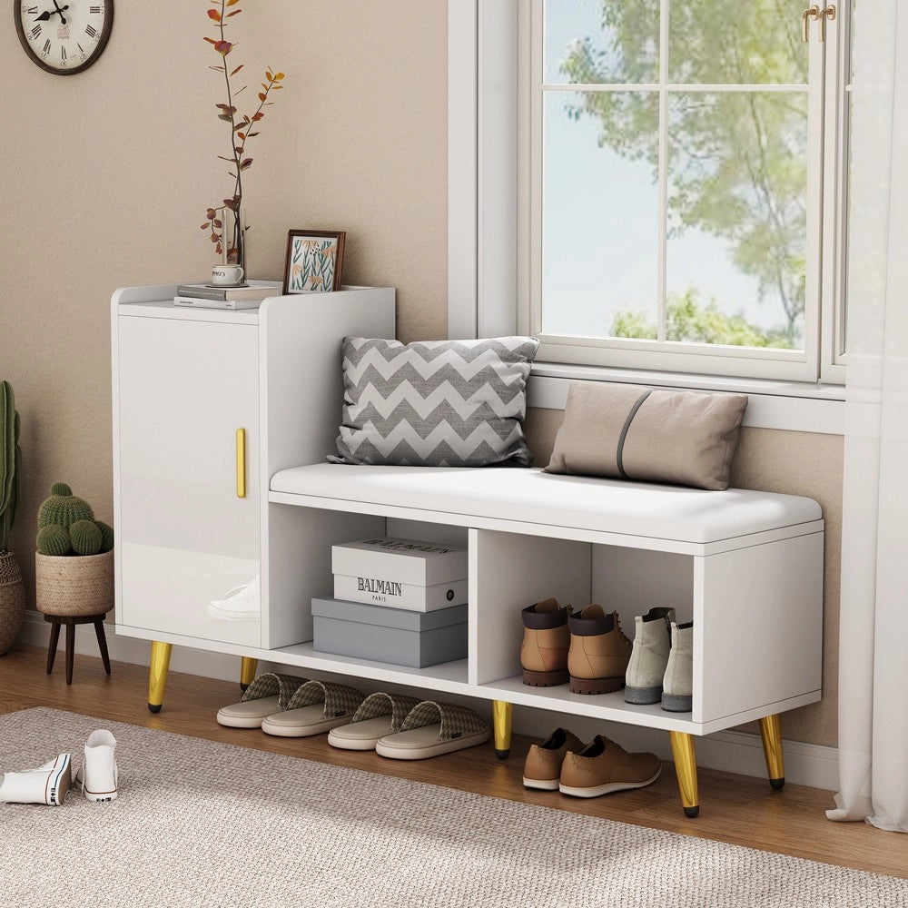 Scarpiera con Panca Imbottita e Ante ¨C MINIMAL ¨C Bianco Lucido, Ingresso