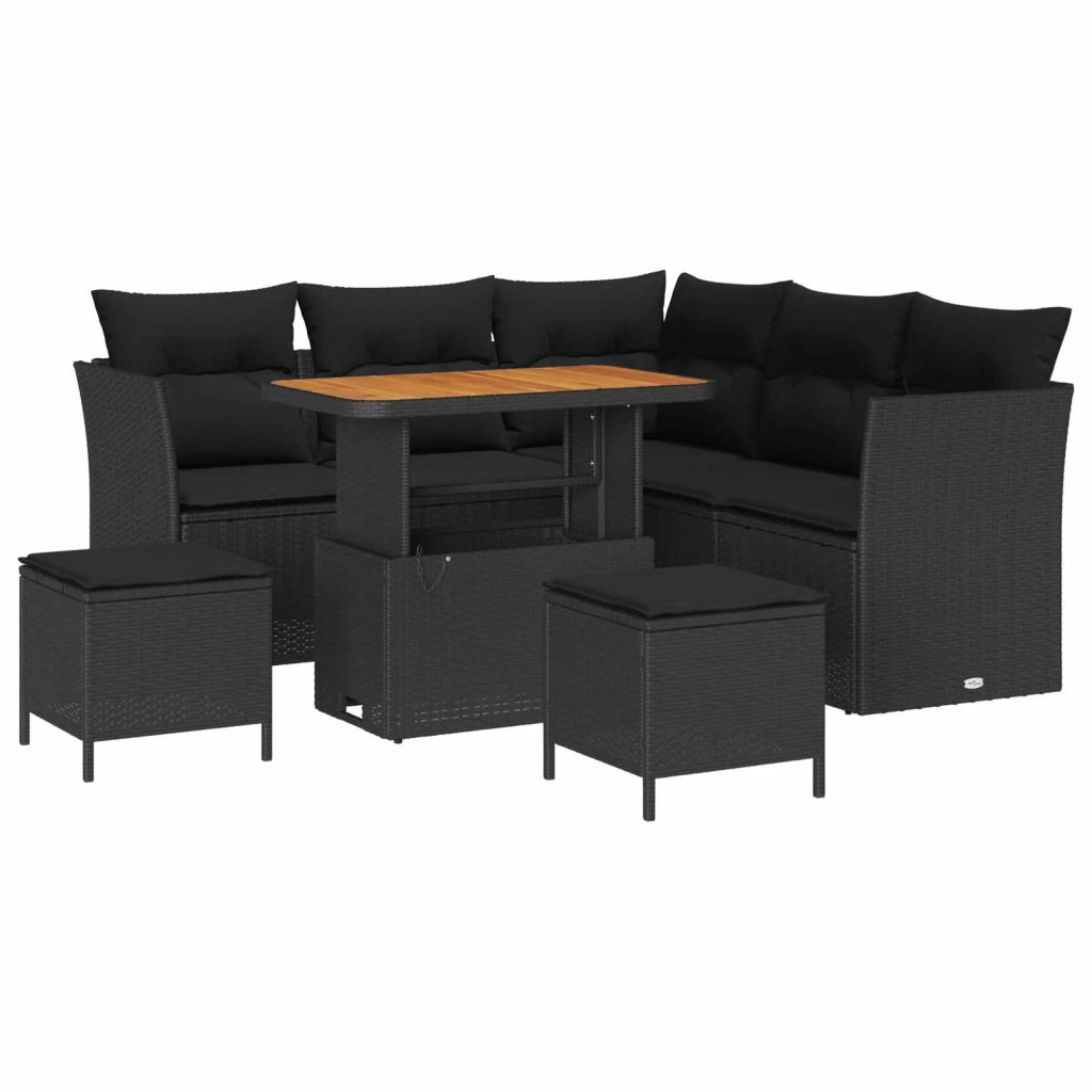 Set Divano da Giardino 8 pcs Nero polyrattan
