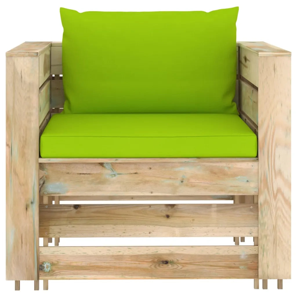 Set Divani da Giardino con Cuscini 2 pz Legno Impregnato Verde 3074542
