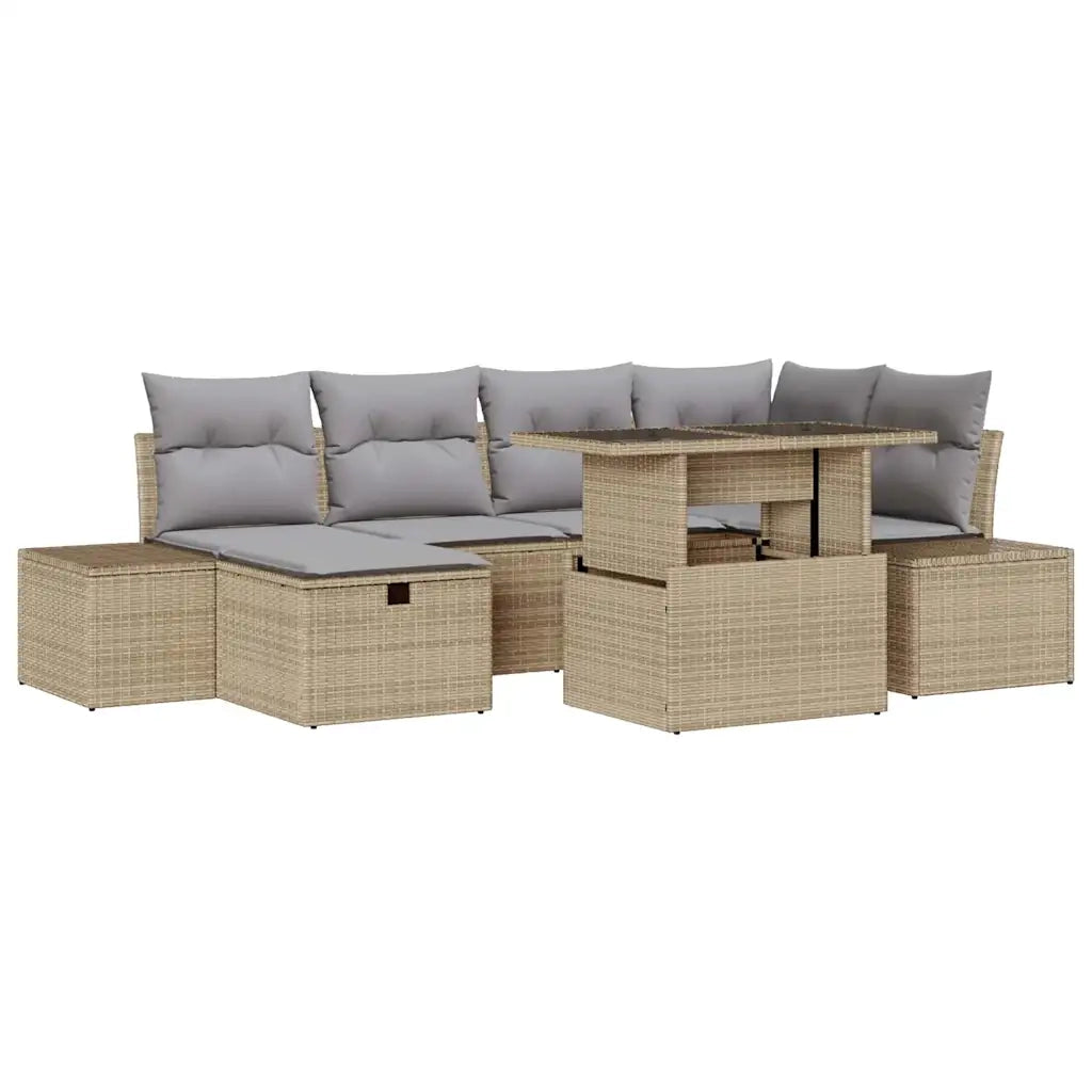 Set Divano da Giardino con cuscino 7 pcs Beige Poly Rattan 3359877