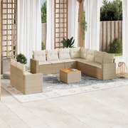 Set Divano da Giardino 10 pz con Cuscini Beige in Polyrattan 3224189